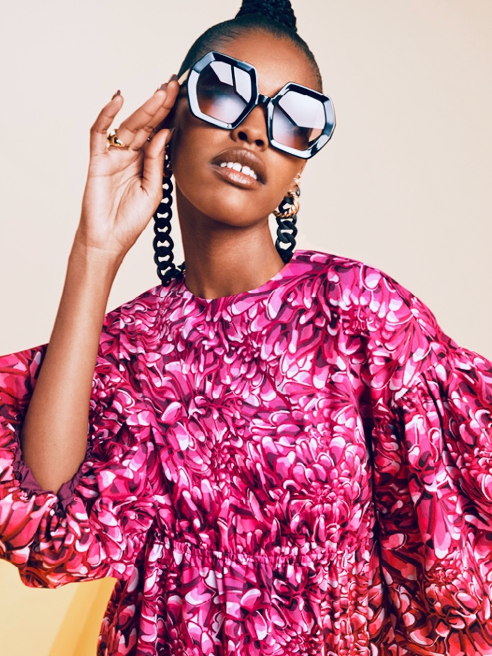 Pink Floral Puff-Sleeve Top by Kika Vargas